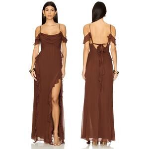 Shona Joy Blair Ruffle Cowl Maxi Dress Holidays Party Formal Boho Chic Cocoa 4
